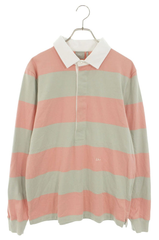 DIOR 26SS Logo Embroidered Stripe Long Sleeve Polo Size M