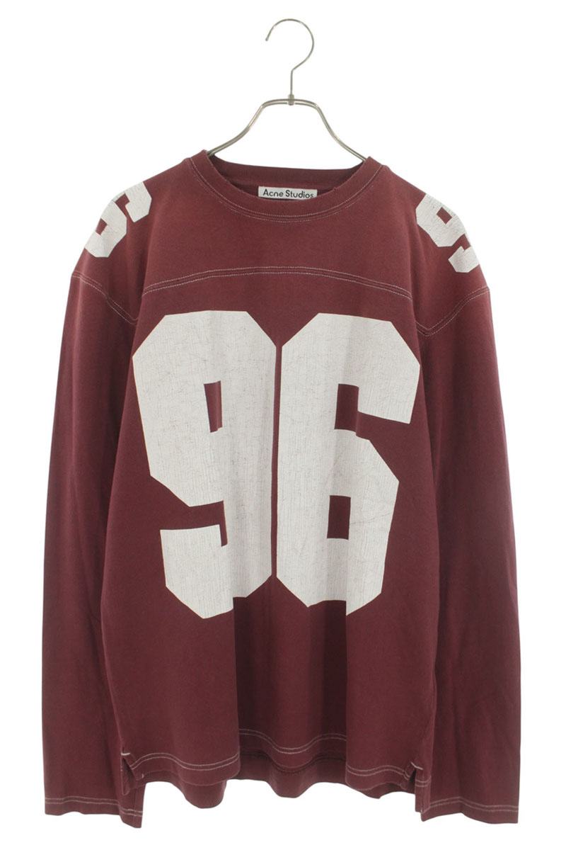 ACNE STUDIOS Numbering Logo Cotton Long Sleeve Tee Red Size S