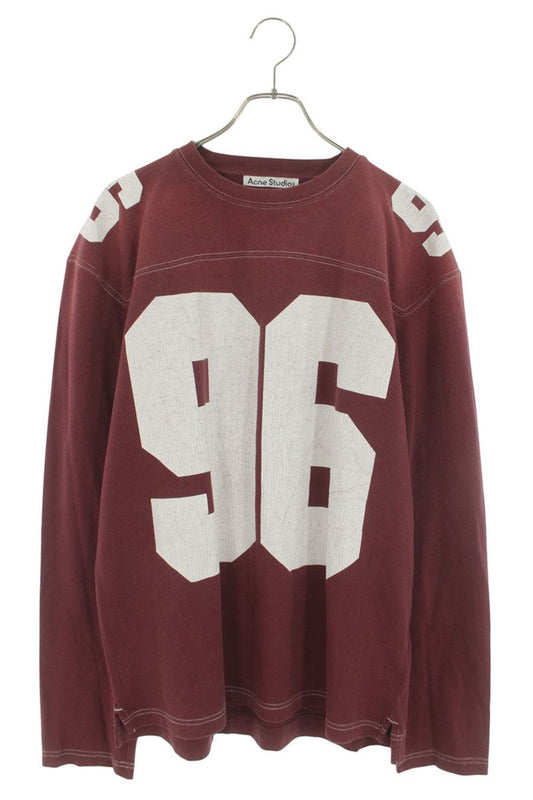 ACNE STUDIOS Numbering Logo Cotton Long Sleeve Tee Red Size S