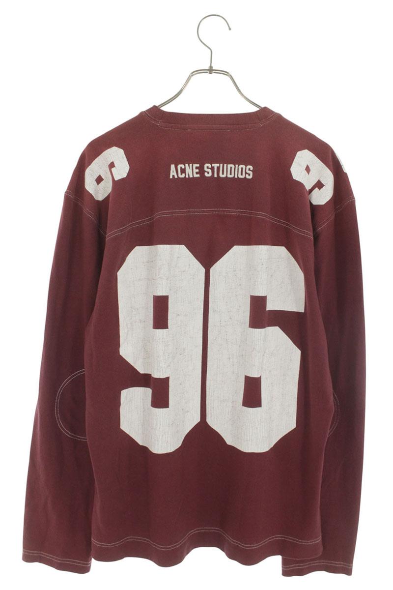 ACNE STUDIOS Numbering Logo Cotton Long Sleeve Tee Red Size S