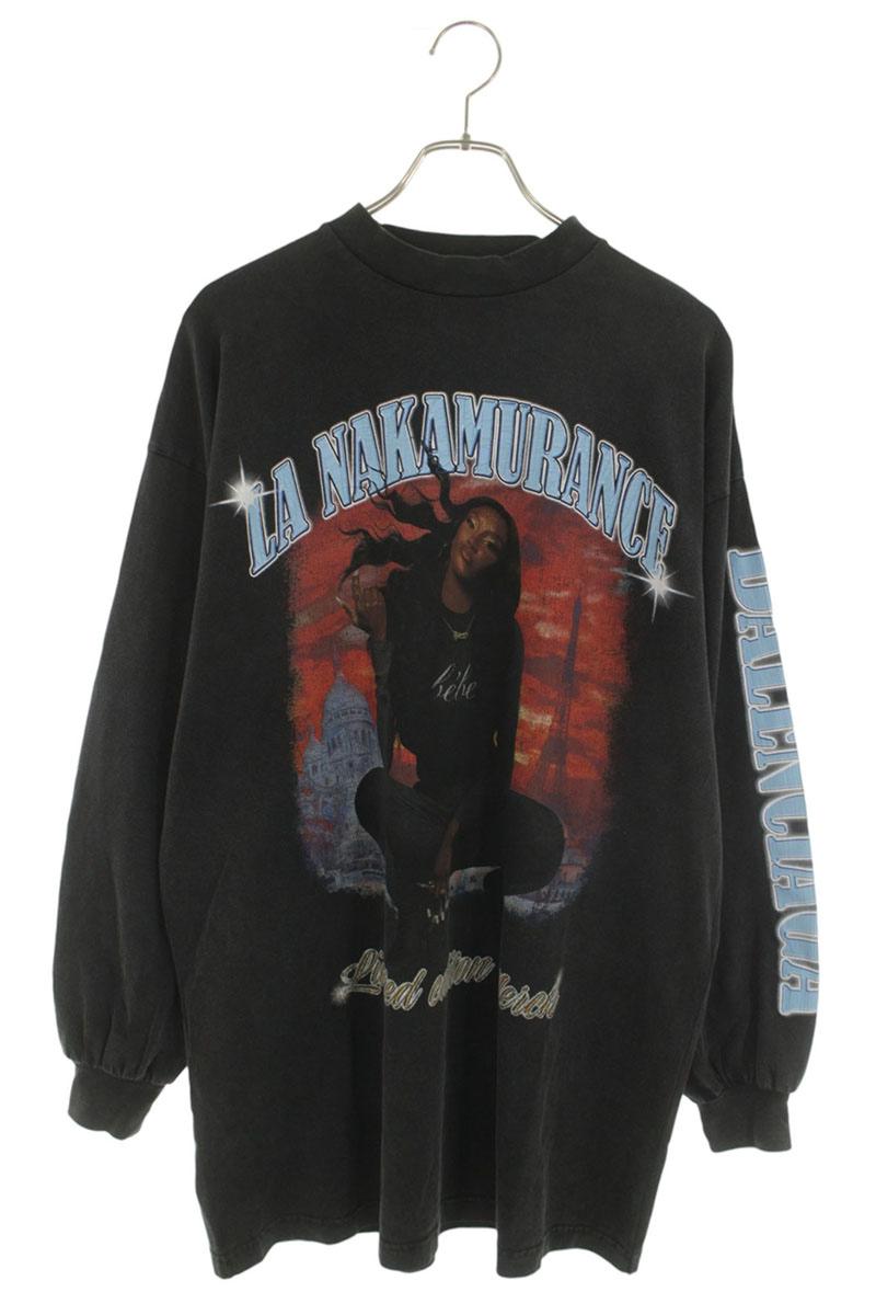 BALENCIAGA Artist Print Distressed Long Sleeve Tee Black Size 2