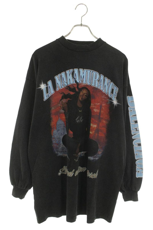 BALENCIAGA Artist Print Distressed Long Sleeve Tee Black Size 2