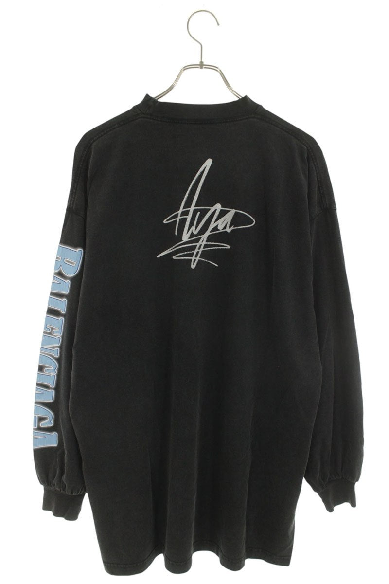 BALENCIAGA Artist Print Distressed Long Sleeve Tee Black Size 2