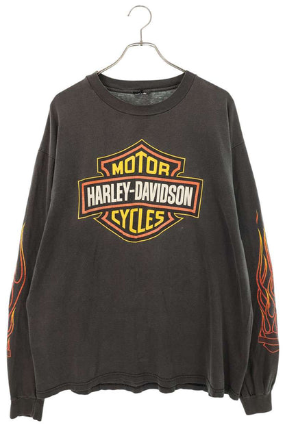 VINTAGE Harley-Davidson Print Long Sleeve Tee Black Size L
