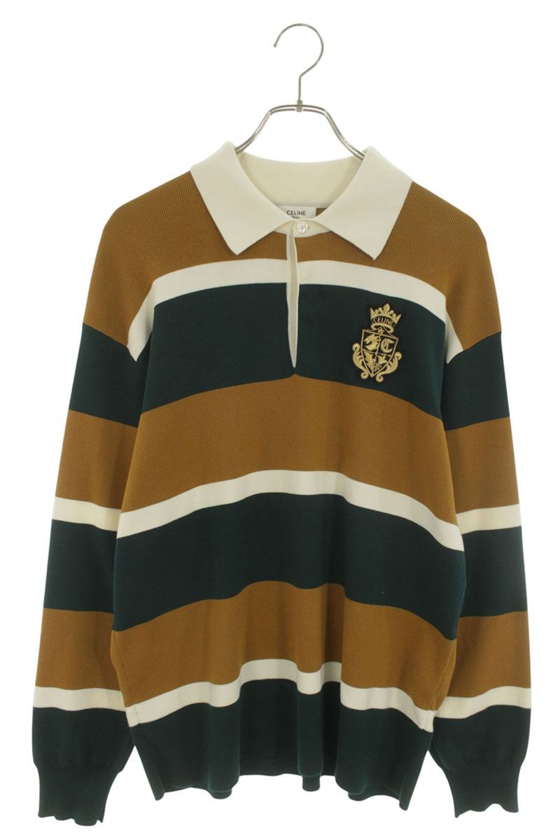 CELINE Loose Blazon Patch Rugby Polo Long Sleeve Tee Size S