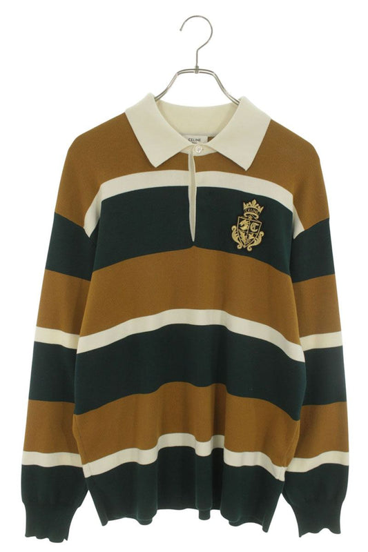CELINE Loose Blazon Patch Rugby Polo Long Sleeve Tee Size S