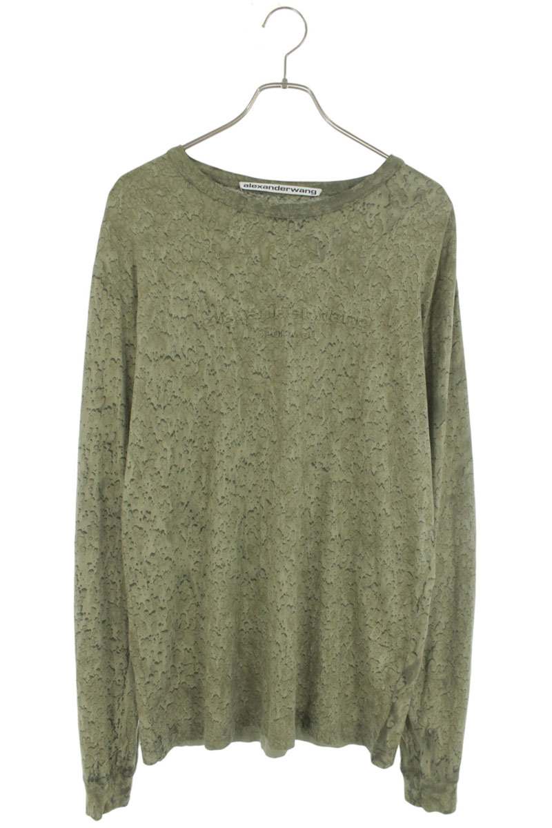 ALEXANDER WANG Embossed Logo Cotton Hemp Long Sleeve Tee Size S