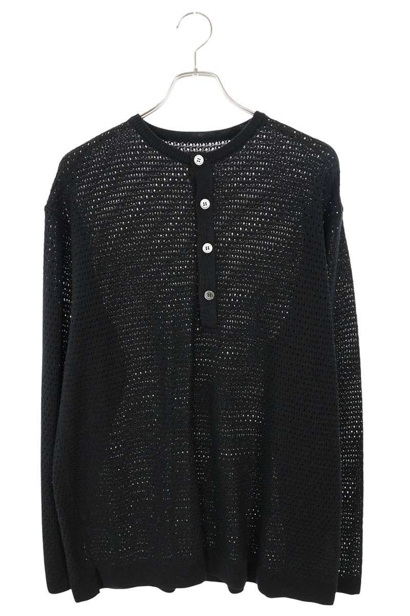 BATONER Henley Neck Summer Knit Long Sleeve Tee Black Size L