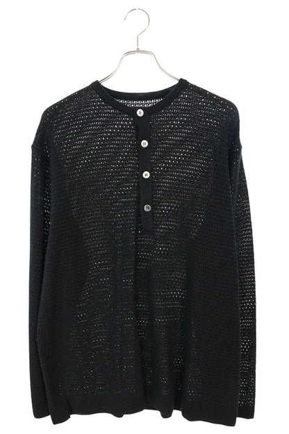BATONER Henley Neck Summer Knit Long Sleeve Tee Black Size L