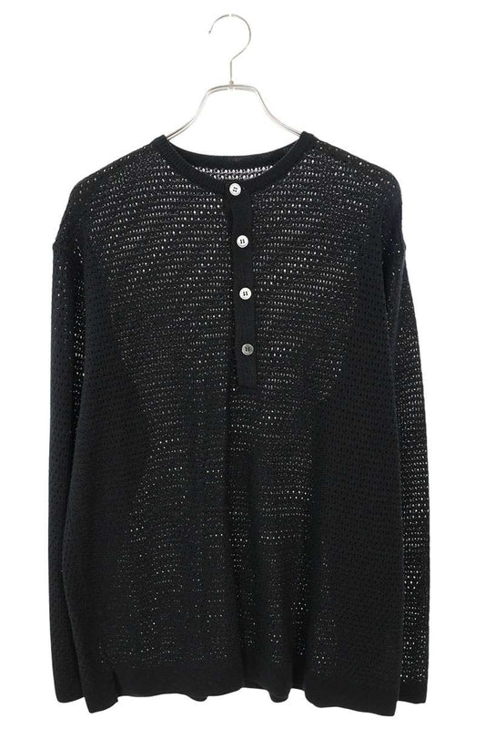 BATONER Henley Neck Summer Knit Long Sleeve Tee Black Size L