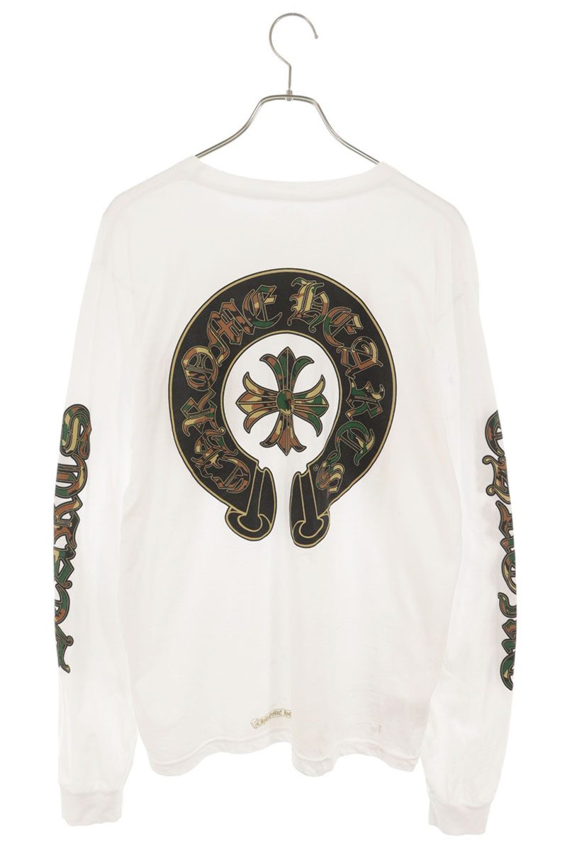 Chrome Hearts Camo Horseshoe Print Long Sleeve Tee White/Grn Size L