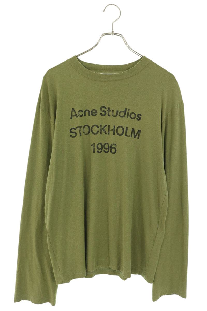 ACNE STUDIOS Logo Print Relaxed Fit Long Sleeve Tee Green Size XS