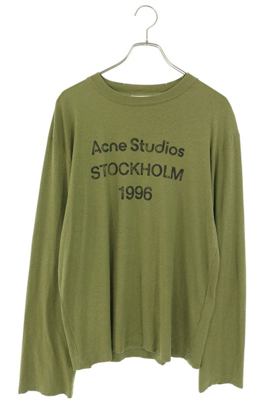 ACNE STUDIOS Logo Print Relaxed Fit Long Sleeve Tee Green Size XS