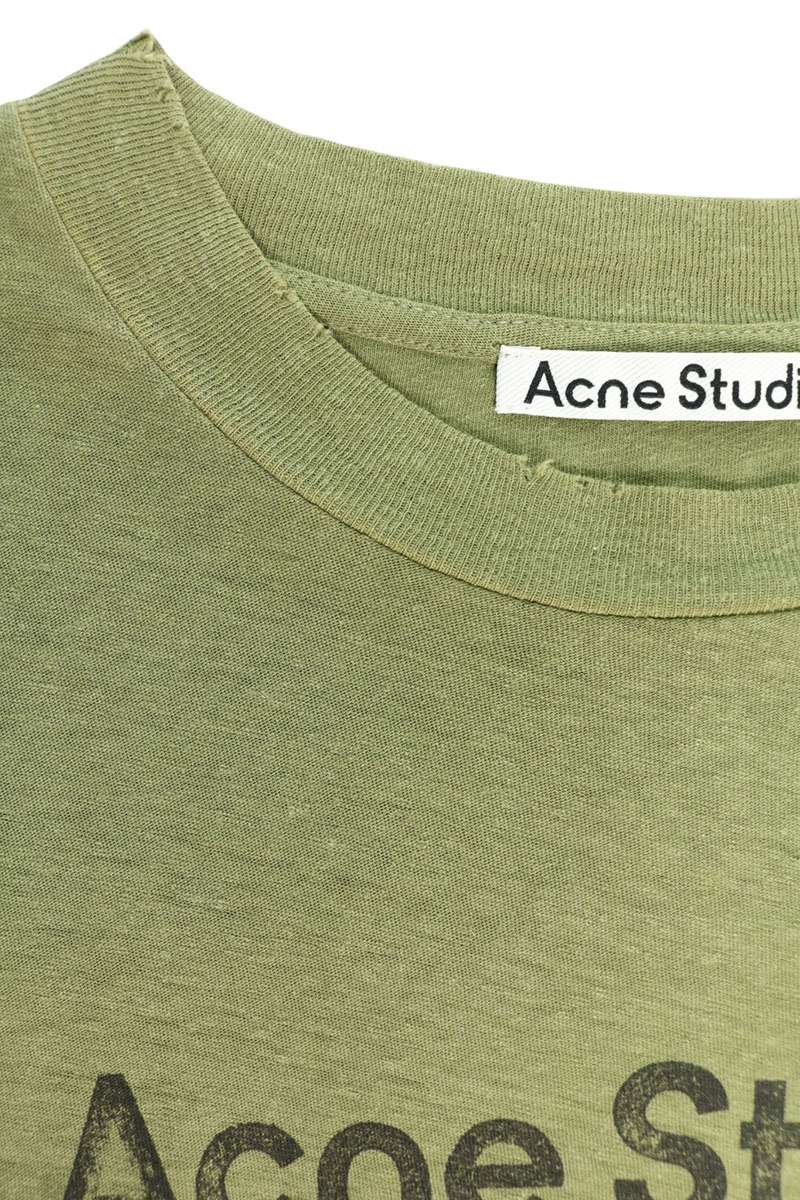 ACNE STUDIOS Logo Print Relaxed Fit Long Sleeve Tee Green Size XS