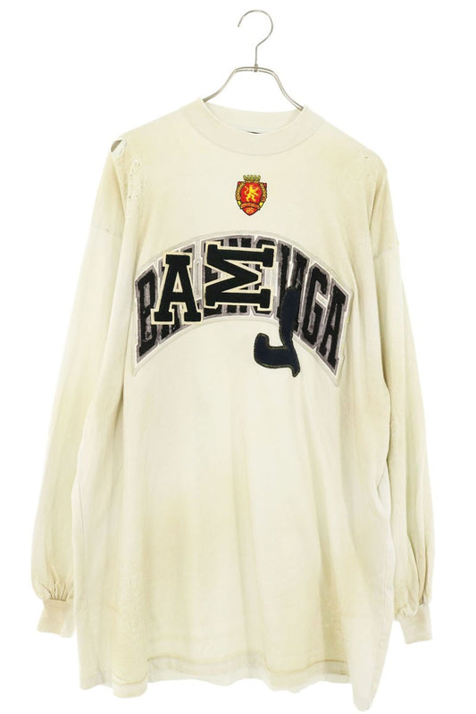 BALENCIAGA Distressed Patch Skater Long T-Shirt White Size 1
