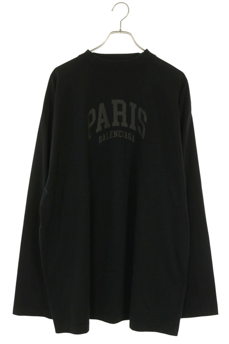 BALENCIAGA Paris Print Mockneck Long Sleeve T-Shirt Black Size 1
