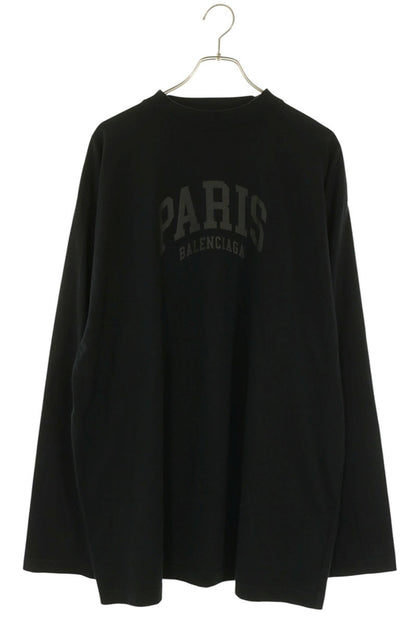 BALENCIAGA Paris Print Mockneck Long Sleeve T-Shirt Black Size 1