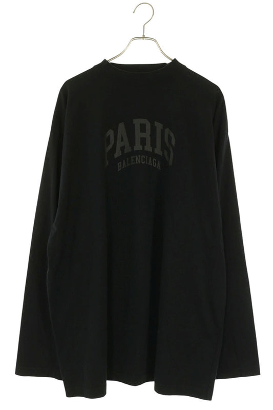 BALENCIAGA Paris Print Mockneck Long Sleeve T-Shirt Black Size 1