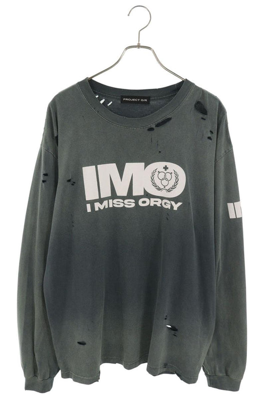 PROJECT GR IMO Washed Distressed Long Sleeve T-Shirt Gray Size 1