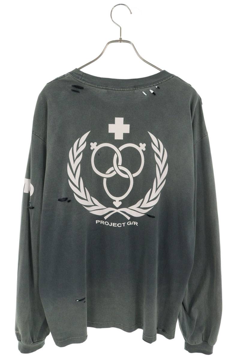 PROJECT GR IMO Washed Distressed Long Sleeve T-Shirt Gray Size 1