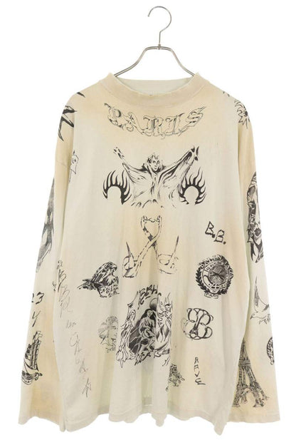 BALENCIAGA Distressed Graphic Long Sleeve T-Shirt White Size 4