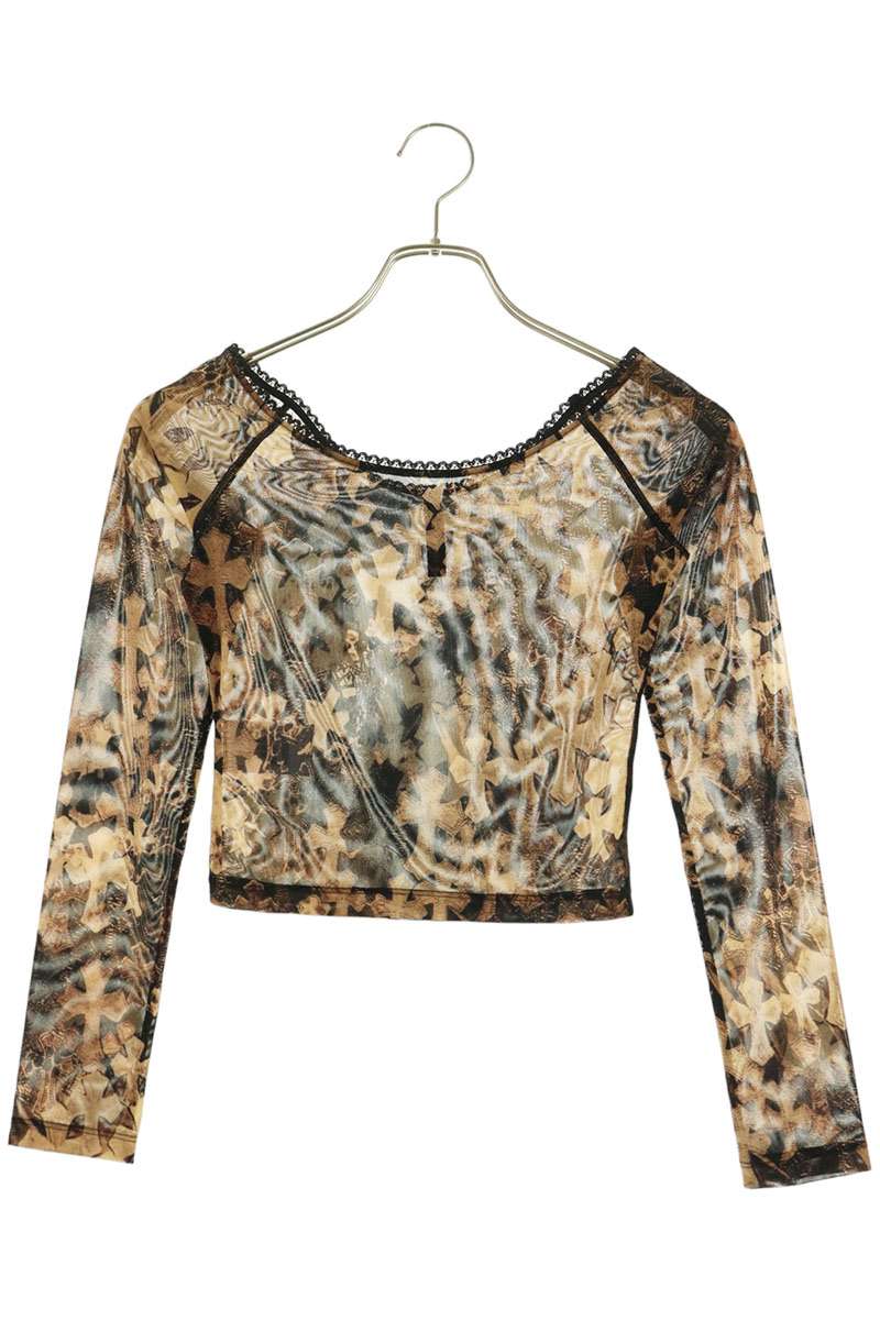 Chrome Hearts All-Over Cross Print Long Sleeve T-Shirt Brown Size XS