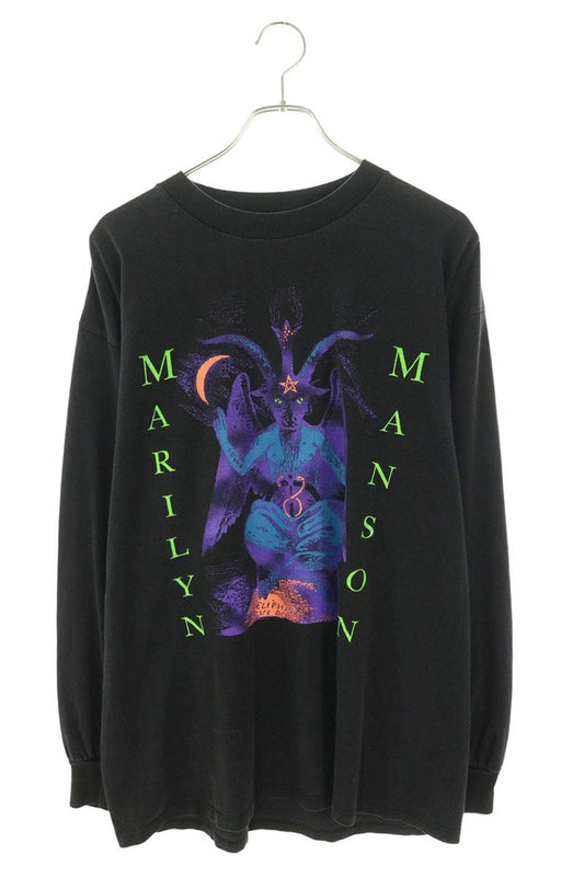 VINTAGE Marilyn Manson Graphic Long T-Shirt Black Size XL