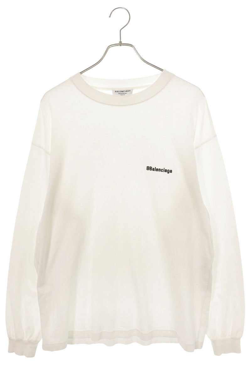 BALENCIAGA Logo Embroidered Long Sleeve T-Shirt White Size XS