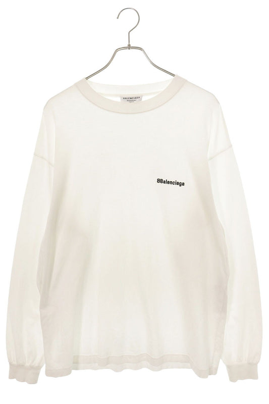 BALENCIAGA Logo Embroidered Long Sleeve T-Shirt White Size XS