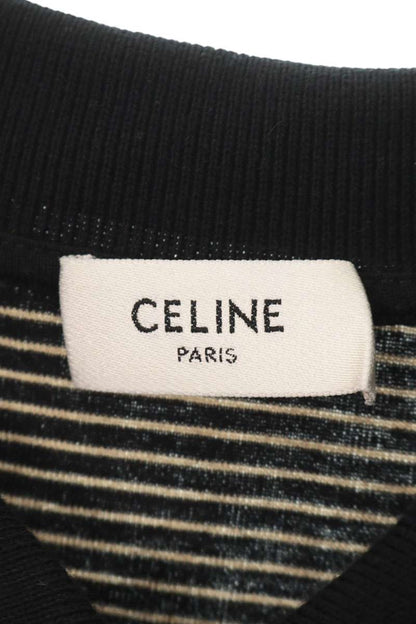 CELINE Triomphe Logo Stripe Cotton Long Sleeve Shirt Multi Polo Size S