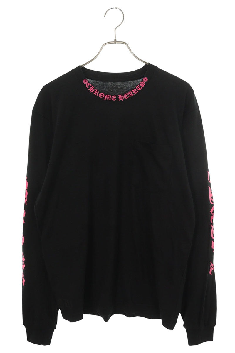 Chrome Hearts Neck Logo Print Long Sleeve Tee Black/Pink Size L