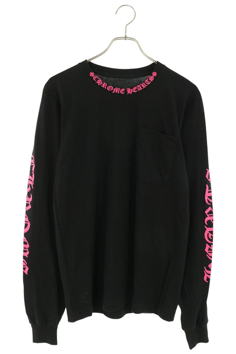Chrome Hearts Neck Logo Print Long Sleeve Tee Black/Pink Size S