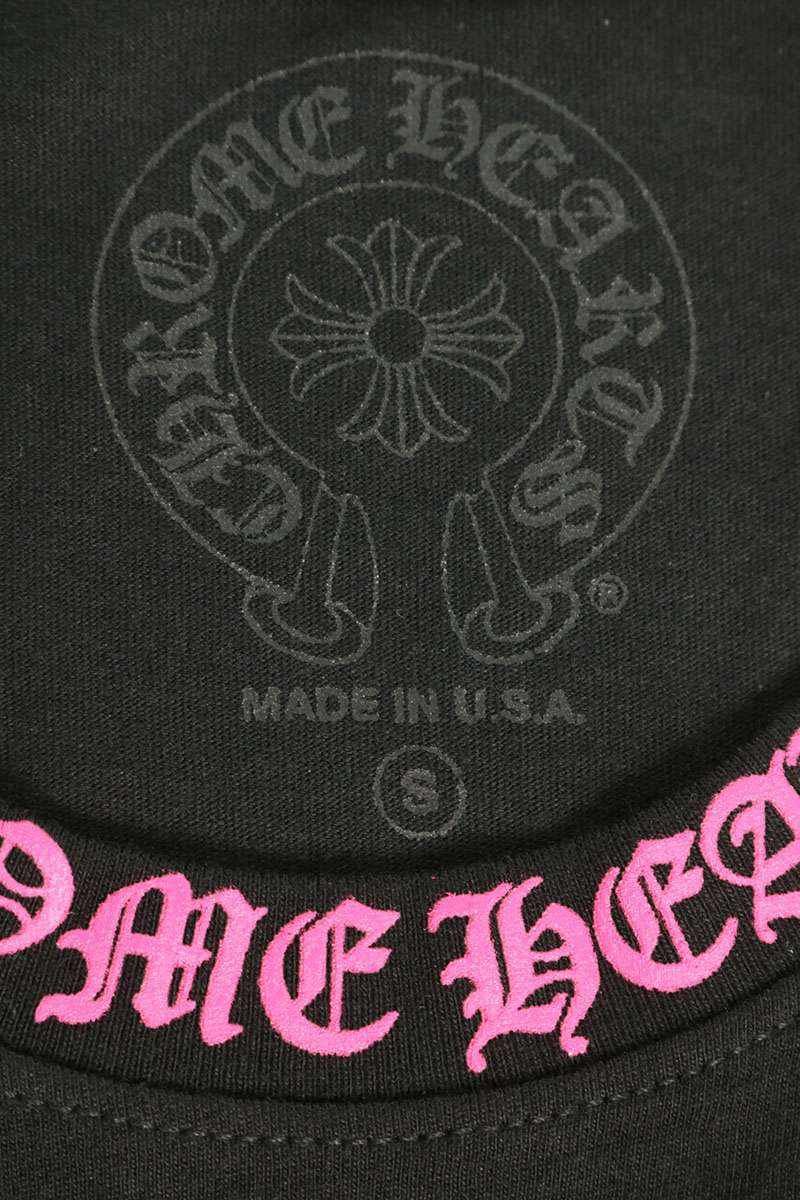 Chrome Hearts Neck Logo Print Long Sleeve Tee Black/Pink Size S