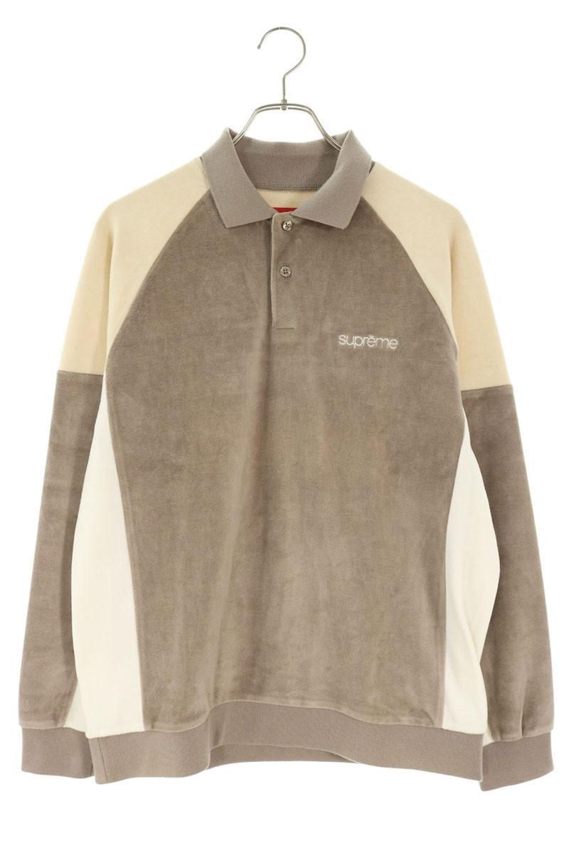 SUPREME Paneled Velour Long Sleeve Polo Beige Size S