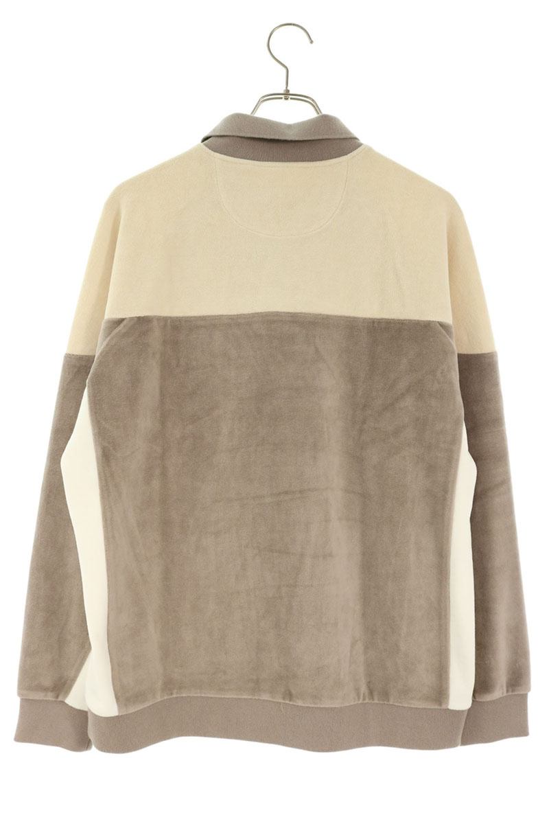 SUPREME Paneled Velour Long Sleeve Polo Beige Size S
