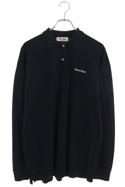 miumiu Cotton Pique Long Sleeve Polo Navy Size S