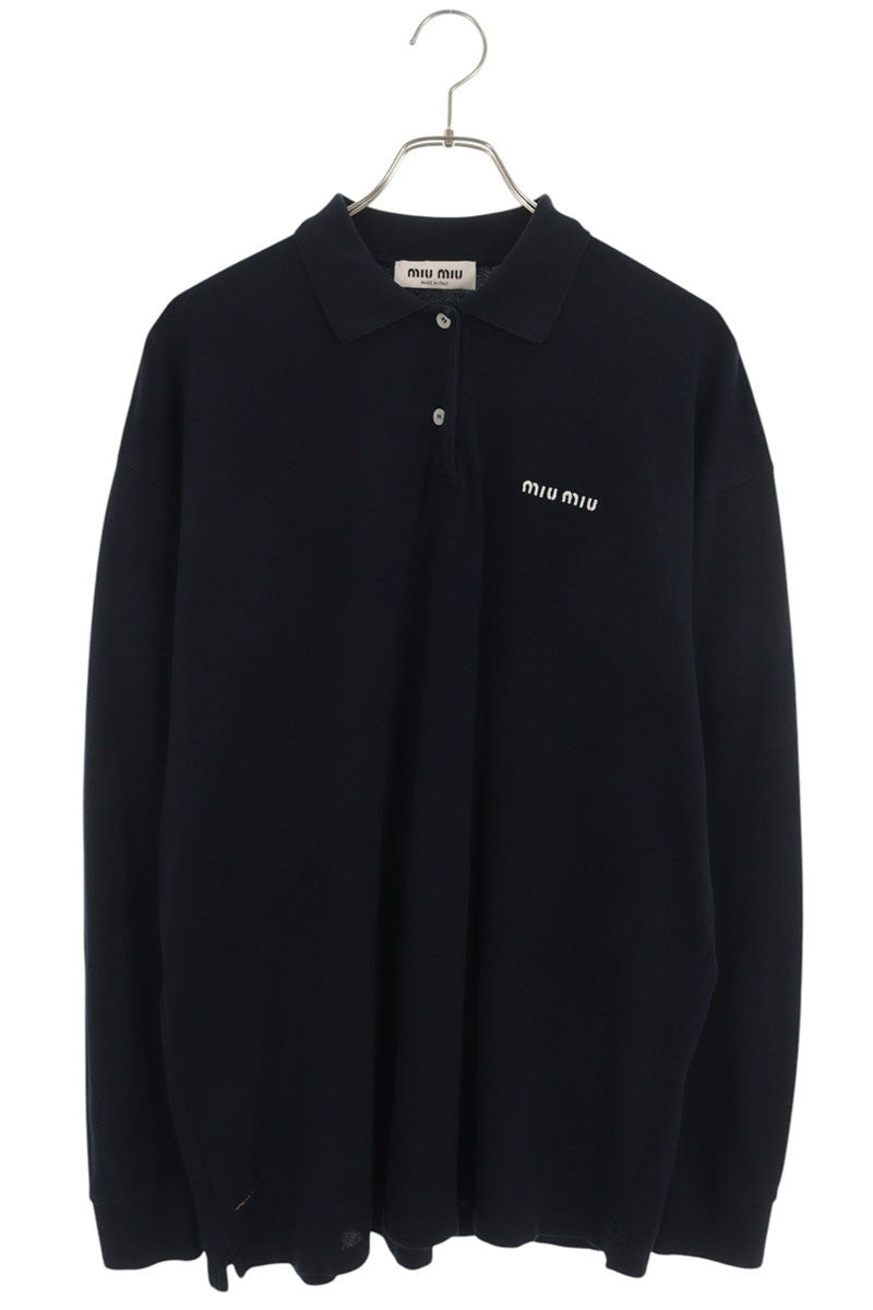 miumiu Cotton Pique Long Sleeve Polo Navy Size S