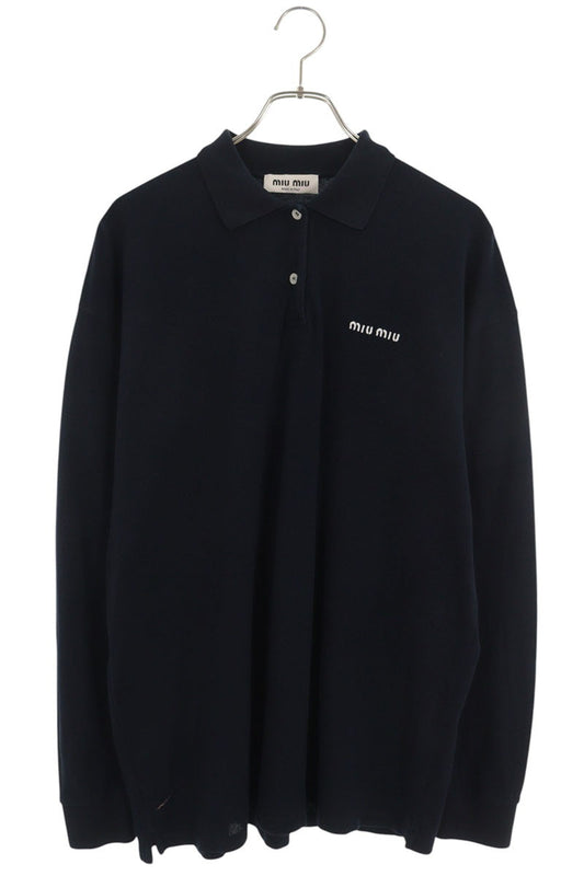 miumiu Cotton Pique Long Sleeve Polo Navy Size S