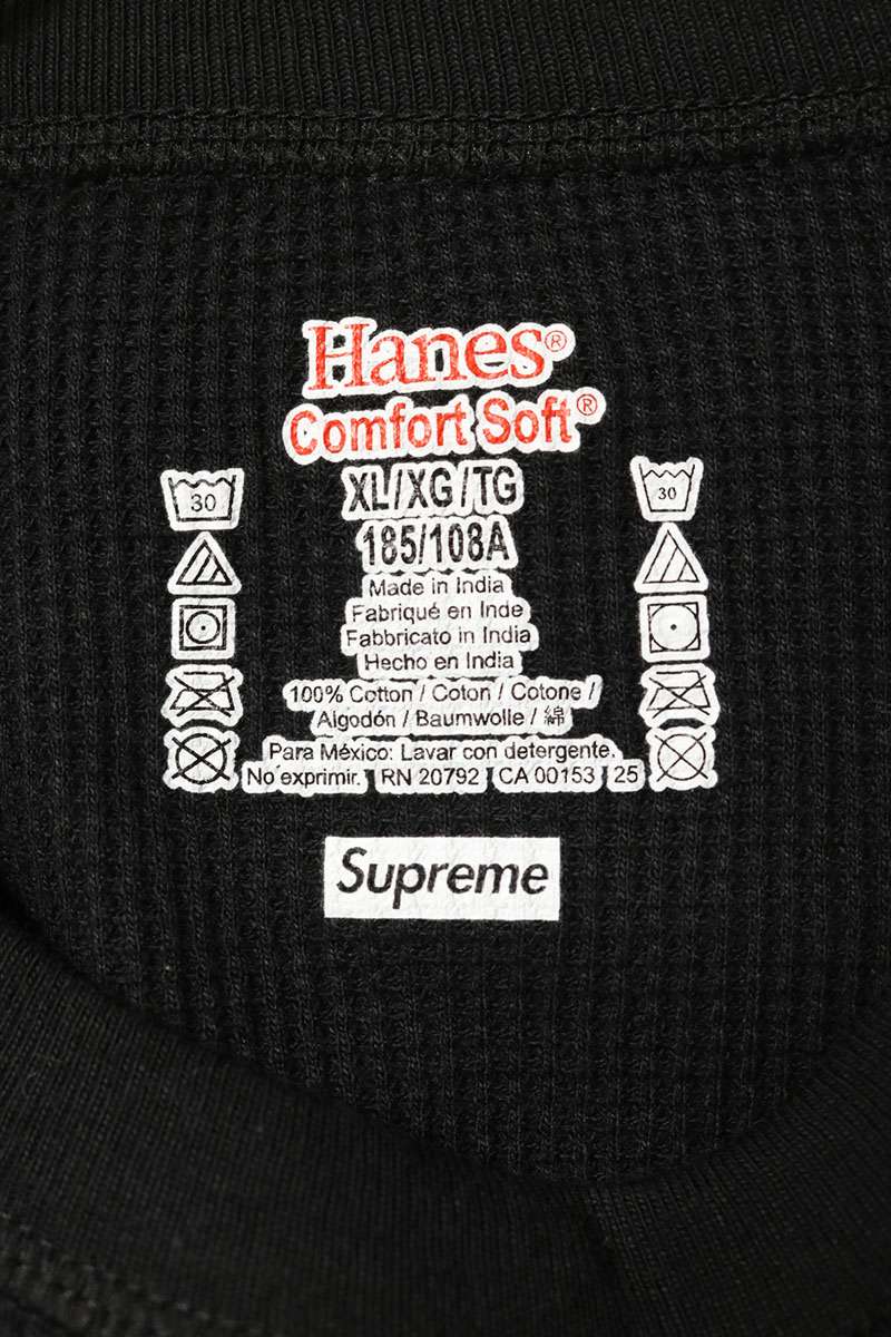SUPREME Hanes Bones Thermal Crew T-Shirt Black Size XL