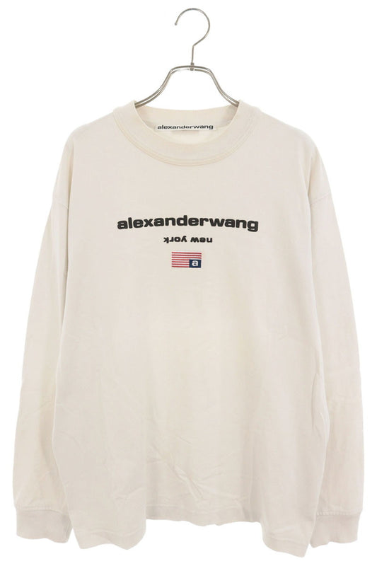 ALEXANDER WANG American Flag Logo Long Sleeve Tee White Size M