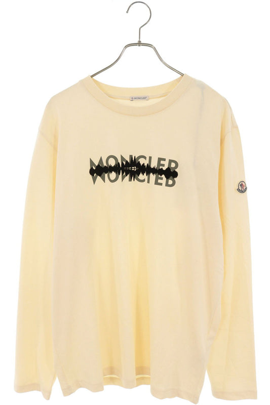 MONCLER Logo Print Cotton Long Sleeve T-Shirt Beige Size L