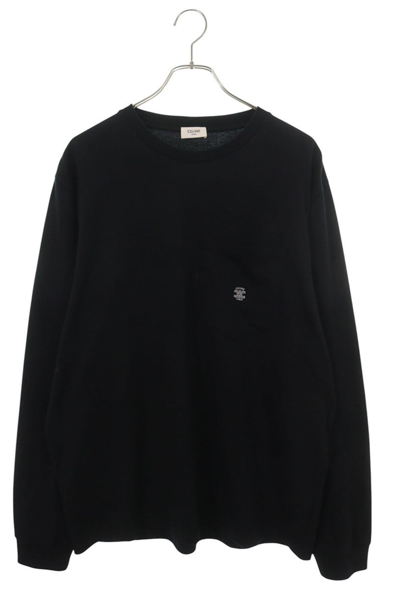 CELINE 38AW Triomphe Embroidered Pocket Tee Black Size XL