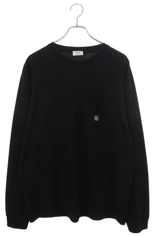 CELINE 38AW Triomphe Embroidered Pocket Tee Black Size XL