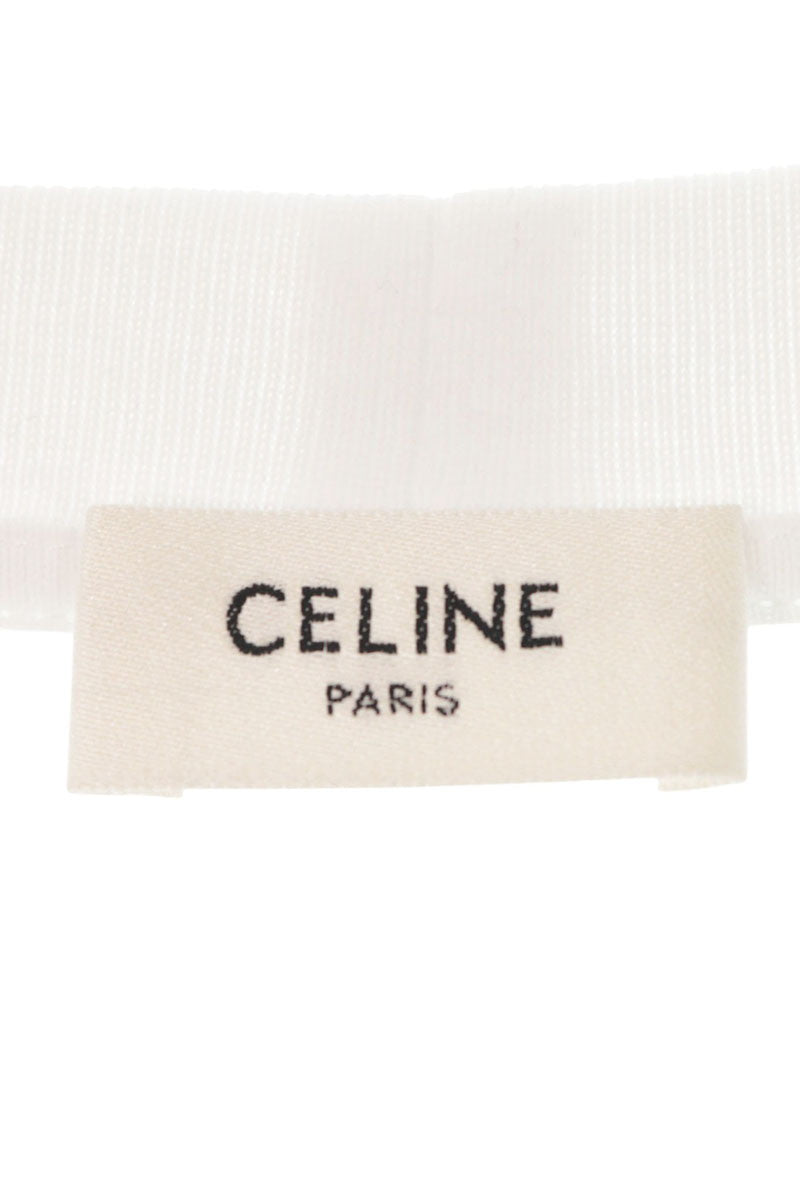 CELINE Triomphe Embroidered Pocket Long Sleeve Tee White Size XL