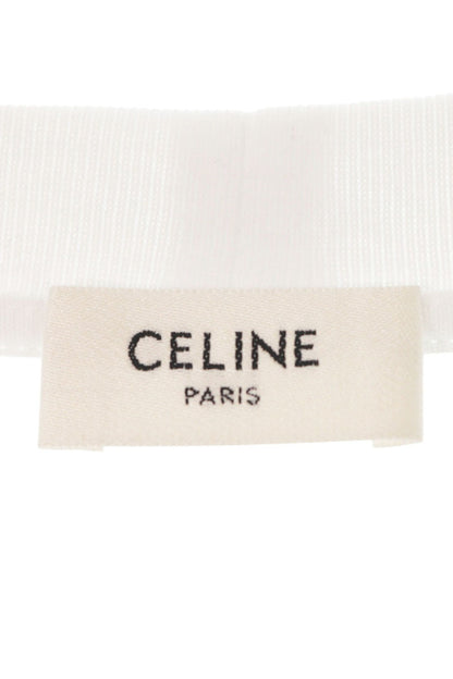 CELINE Triomphe Embroidered Pocket Long Sleeve Tee White Size XL