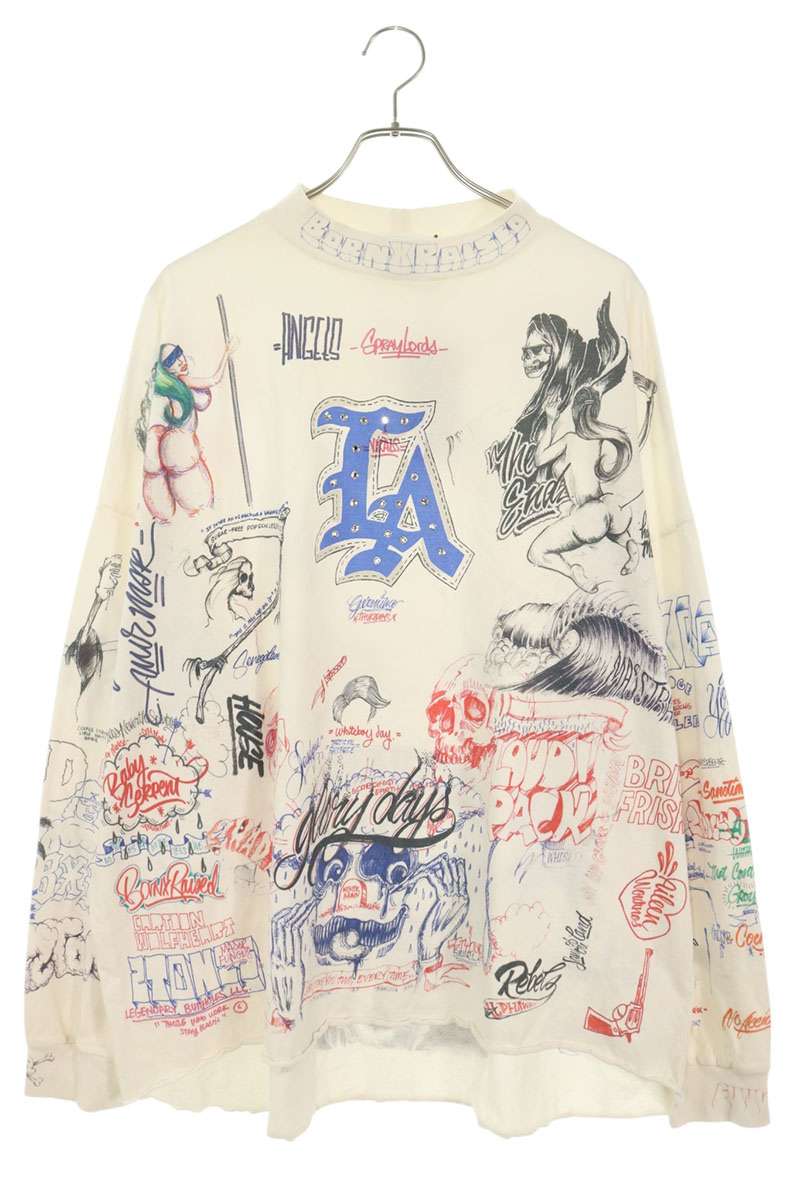 SAINT MICHAEL Graffiti AOP Long Sleeve T-Shirt White Size ONE