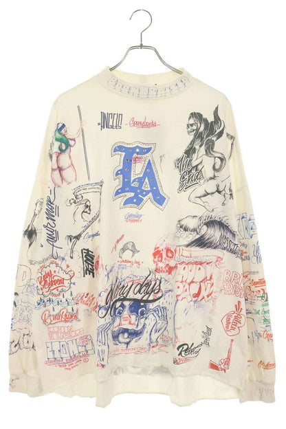 SAINT MICHAEL Graffiti AOP Long Sleeve T-Shirt White Size ONE