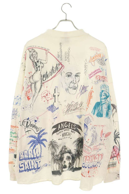 SAINT MICHAEL Graffiti AOP Long Sleeve T-Shirt White Size ONE