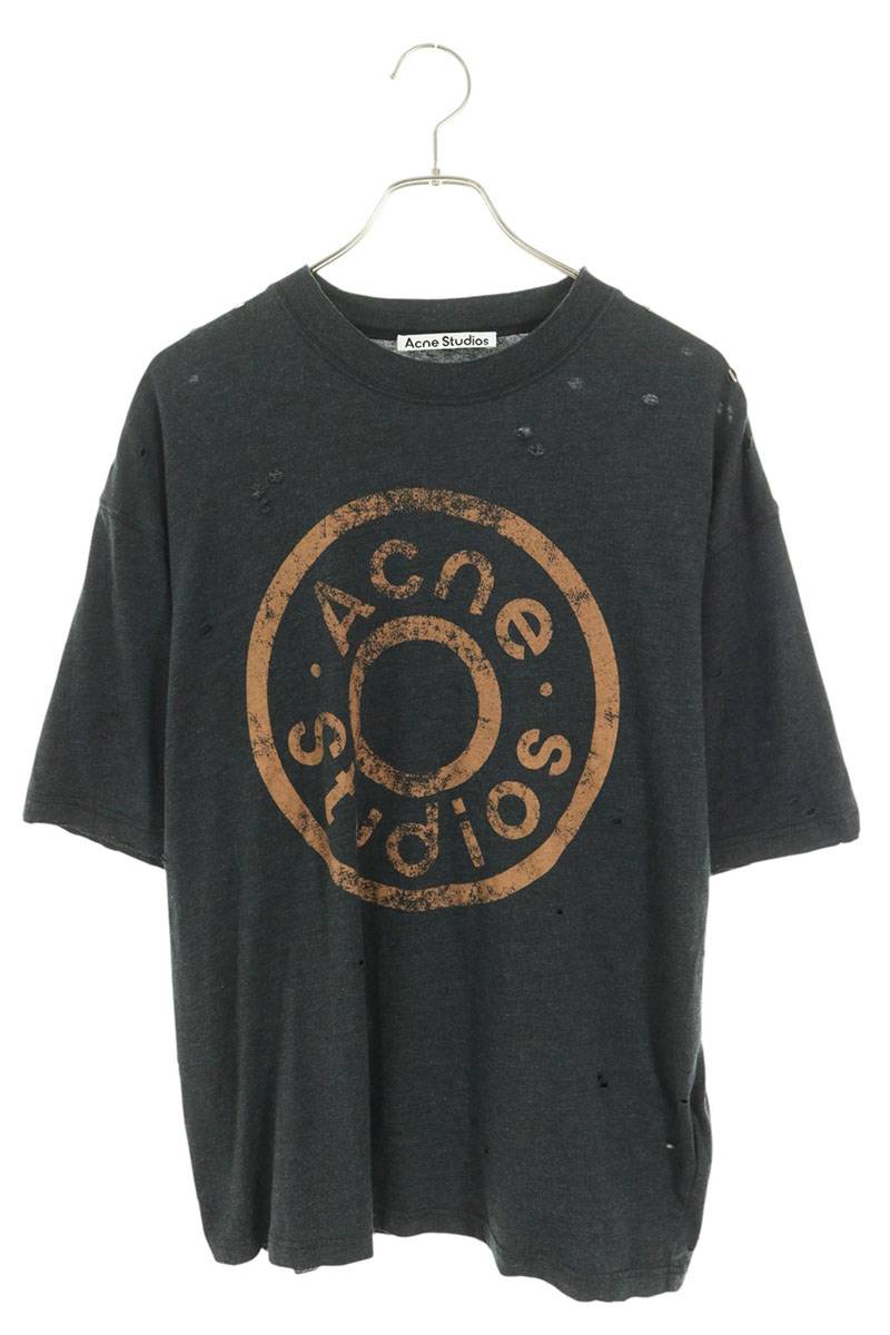 ACNE STUDIOS Vintage Circle Logo Print Long Sleeve Shirt Gray Size S