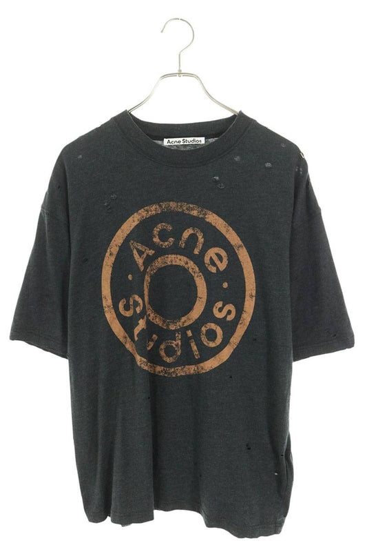 ACNE STUDIOS Vintage Circle Logo Print Long Sleeve Shirt Gray Size S